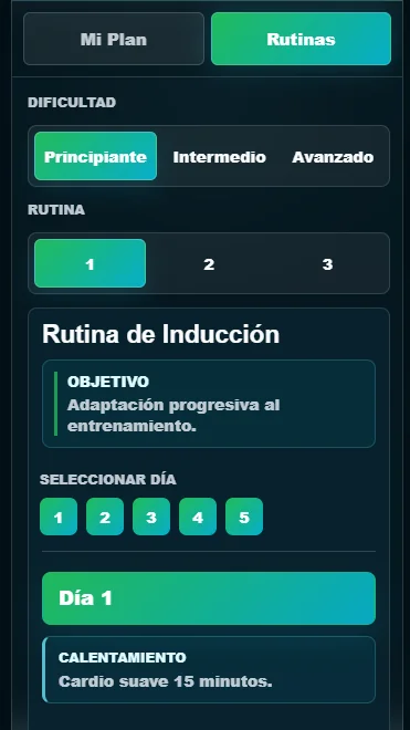 Selección de rutinas para clientes de gimnasio